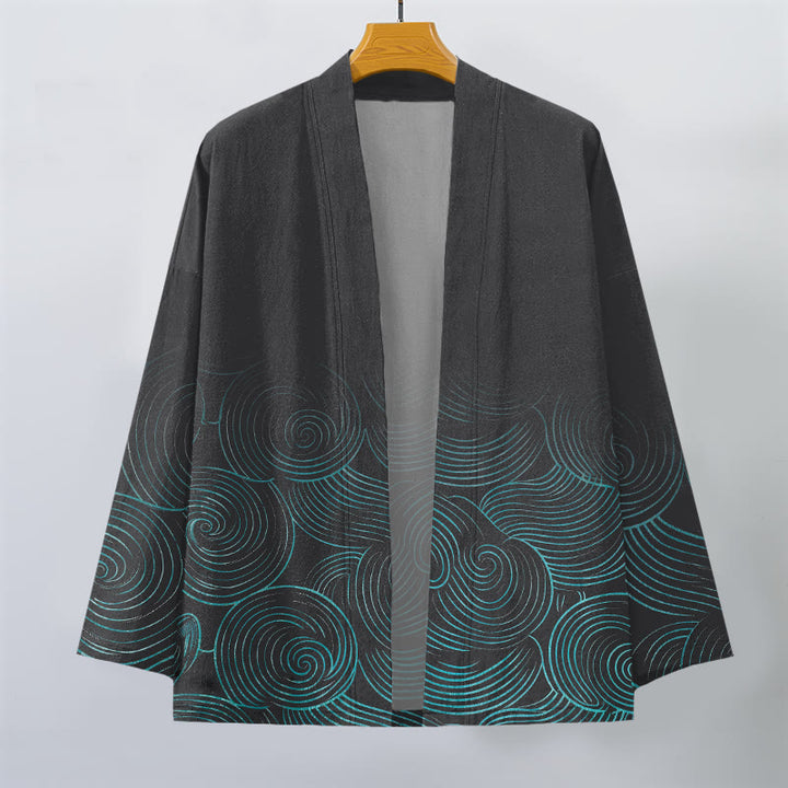 Buddha Stones Cotton Ripple Circle Pattern Open Front Men's Kimono - image 10
