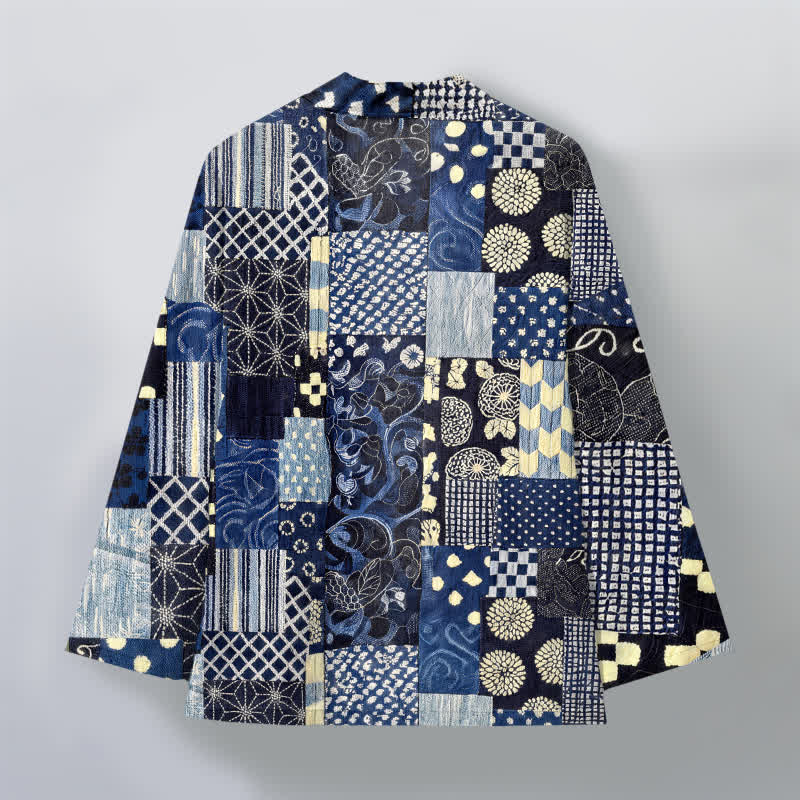 Buddha Stones Cotton Vintage Floral Patchwork Pattern Open Front Men's Kimono - image 2