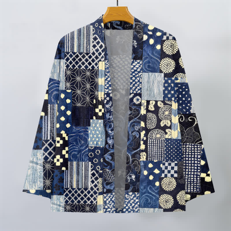 Buddha Stones Cotton Vintage Floral Patchwork Pattern Open Front Men's Kimono - image 1