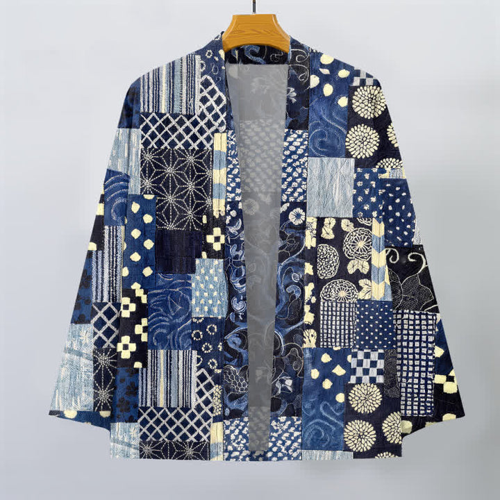 Buddha Stones Cotton Vintage Floral Patchwork Pattern Open Front Men's Kimono - image 1