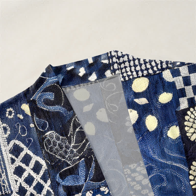 Buddha Stones Cotton Vintage Floral Patchwork Pattern Open Front Men's Kimono - image 3