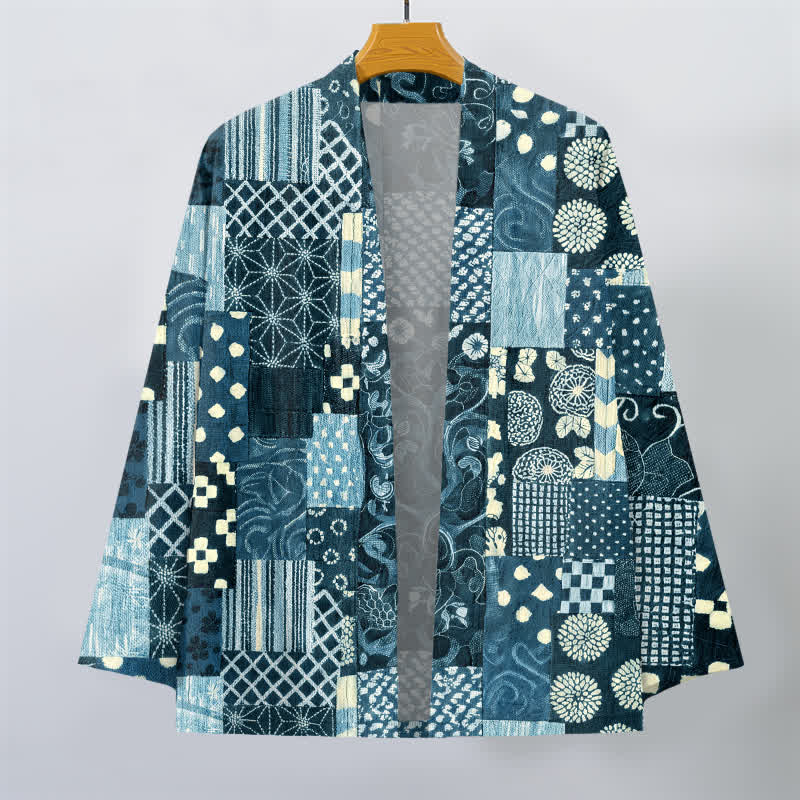 Buddha Stones Cotton Vintage Floral Patchwork Pattern Open Front Men's Kimono - image 7