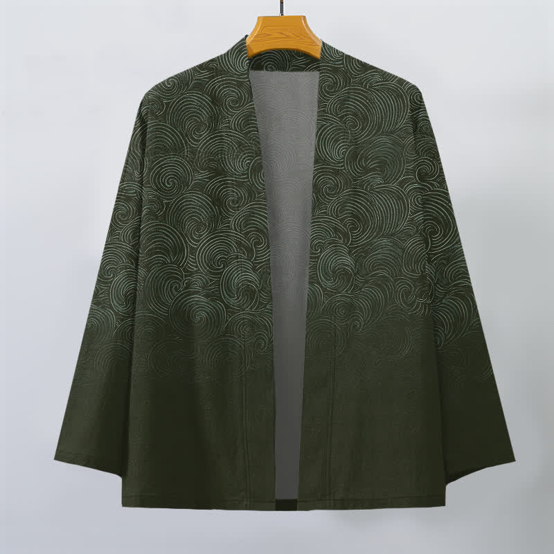 Buddha Stones Cotton Swirl Gradient Pattern Open Front Men's Kimono - image 7