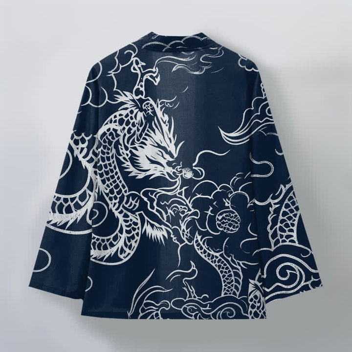 Buddha Stones Cotton Traditional Dragon Cloud Pattern Open Front Men's Kimono - image 2
