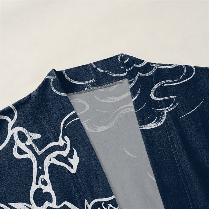 Buddha Stones Cotton Traditional Dragon Cloud Pattern Open Front Men's Kimono - image 3