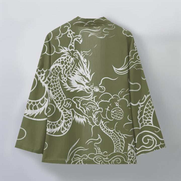 Buddha Stones Cotton Traditional Dragon Cloud Pattern Open Front Men's Kimono - image 11