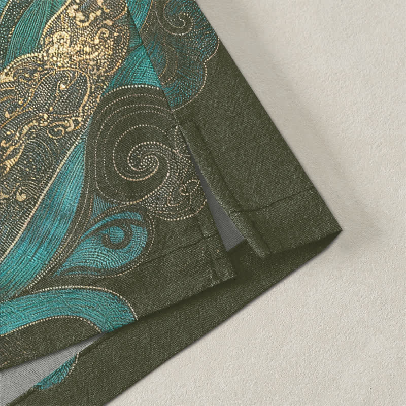 Buddha Stones Cotton Golden Crane Sea Cloud Pattern Open Front Men's Kimono - image 4