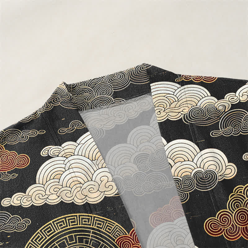 Buddha Stones Cotton Auspicious Cloud Tide Pattern Open Front Men's Kimono - image 3