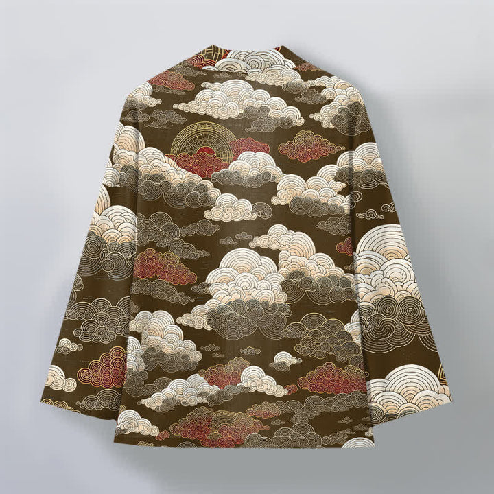 Buddha Stones Cotton Auspicious Cloud Tide Pattern Open Front Men's Kimono - image 8