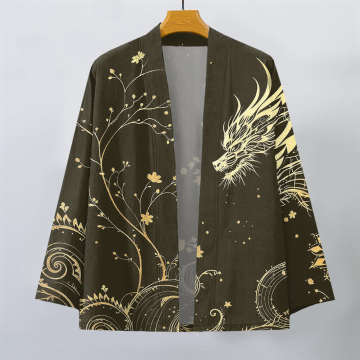 Buddha Stones Cotton Dragon Tide Florals Pattern Open Front Men's Kimono - image 7