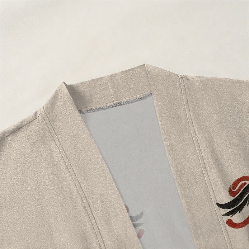 Buddha Stones Cotton Black Red Dragon Pattern Open Front Men's Kimono - image 3