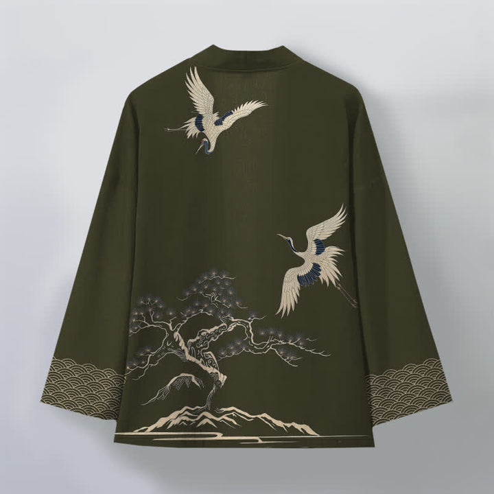 Buddha Stones Cotton Crane Pine Landscape Pattern Open Front Men's Kimono - image 2