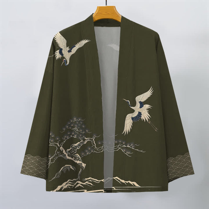 Buddha Stones Cotton Crane Pine Landscape Pattern Open Front Men's Kimono - image 1
