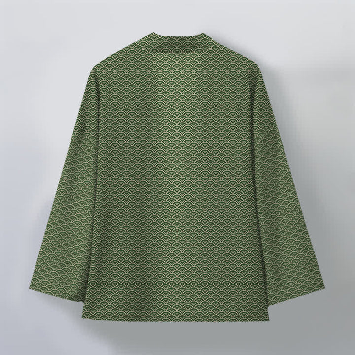 Buddha Stones Cotton Japanese Ocean Wave Pattern Open Front Men's Kimono - image 11