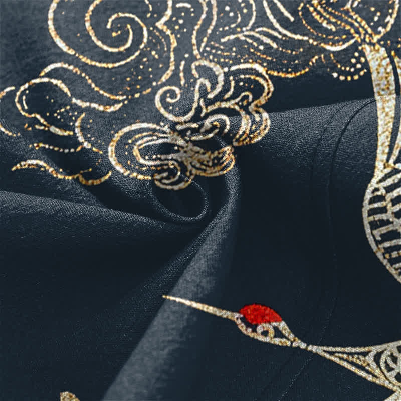 Buddha Stones Cotton Chinese Crane And Koi Fish Pattern Open Front Men's Kimono - image 5