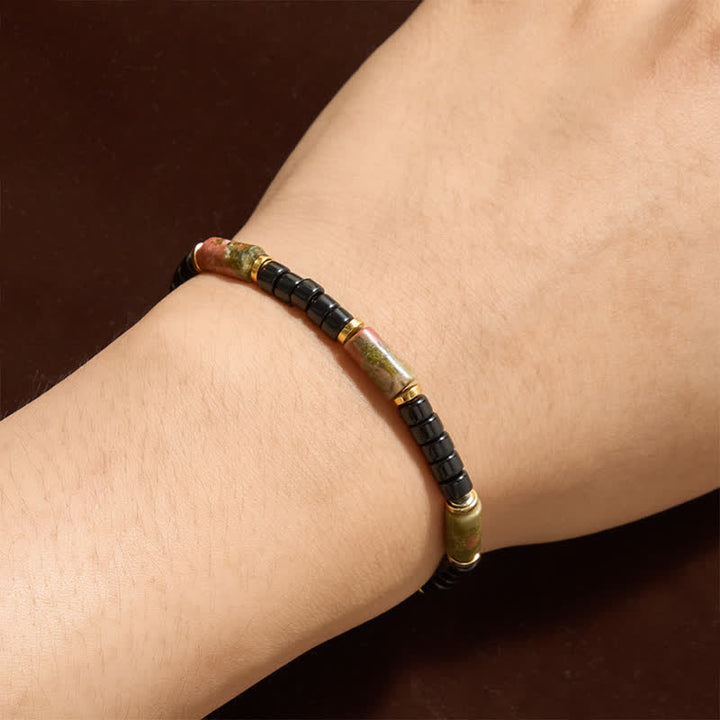 Buddha Stones Vintage Unakite Hematite Balance Copper Accent Bracelet - image 3