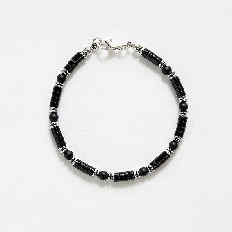 Buddha Stones Black Onyx Cylindrical Frosted Spacer Bead Protection Bracelet - image 4
