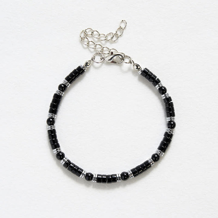 Buddha Stones Black Onyx Cylindrical Frosted Spacer Bead Protection Bracelet - image 12