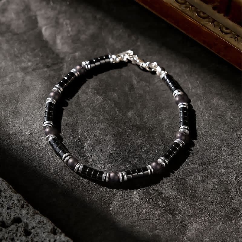Buddha Stones Black Onyx Cylindrical Frosted Spacer Bead Protection Bracelet - image 2