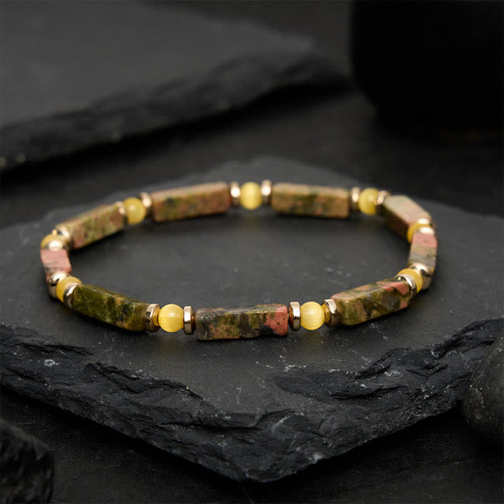 Buddha Stones Unakite Balance Rectangle Beaded Stretch Bracelet - image 1