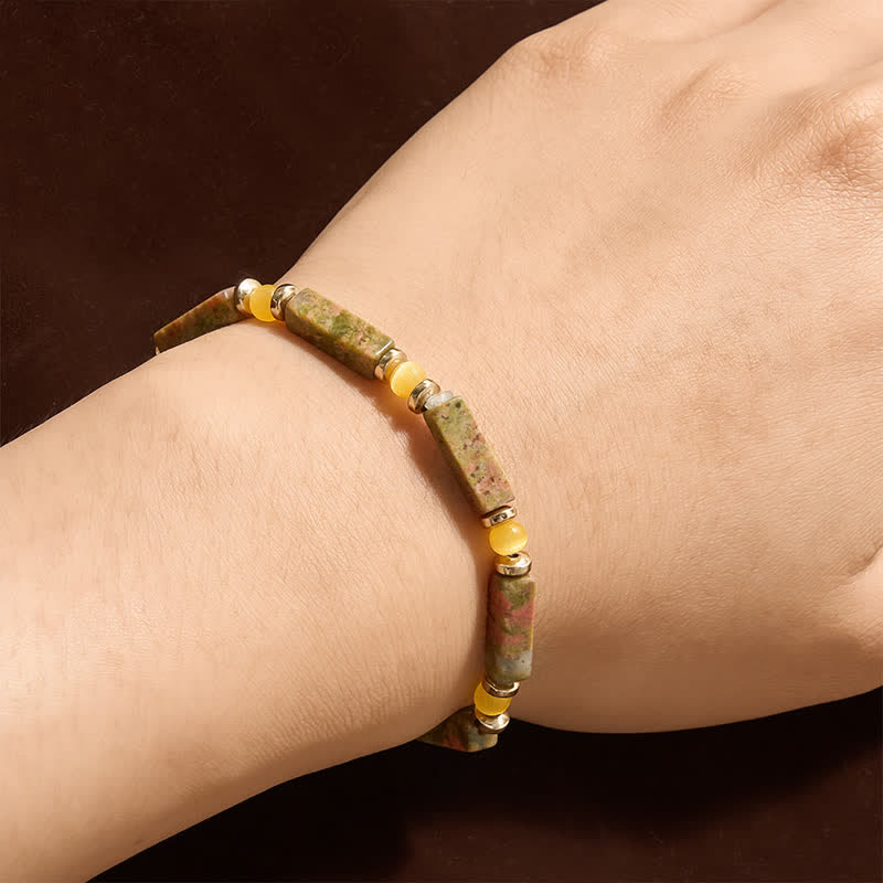 Buddha Stones Unakite Balance Rectangle Beaded Stretch Bracelet - image 3