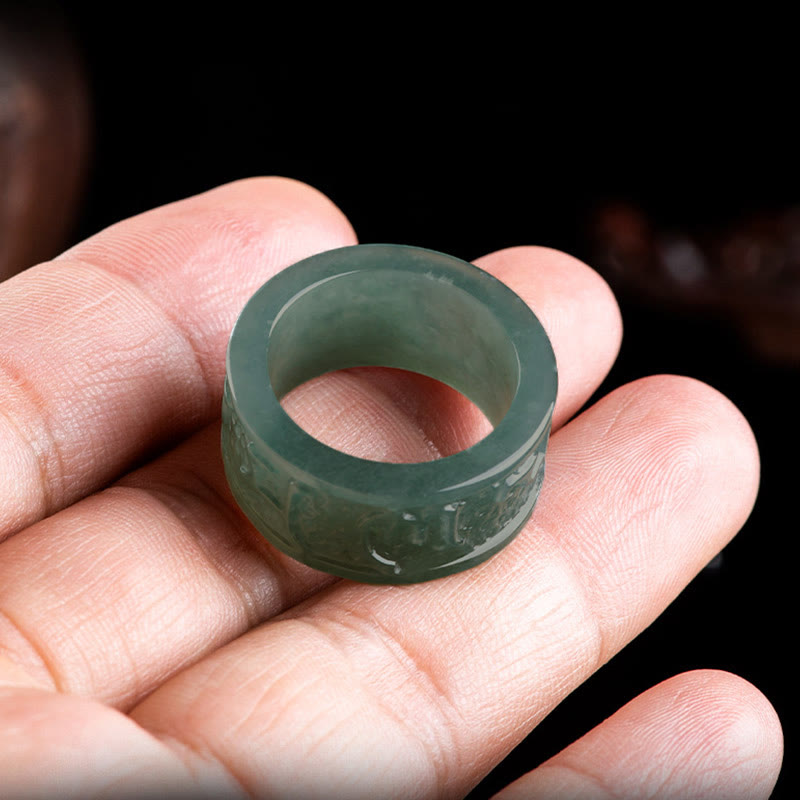 Buddha Stones Natural Jade Om Mani Padme Hum Carved Prosperity Ring - image 4