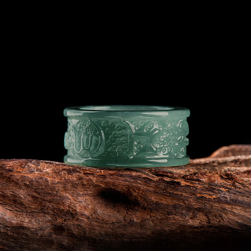 Buddha Stones Natural Jade Om Mani Padme Hum Carved Prosperity Ring - image 2