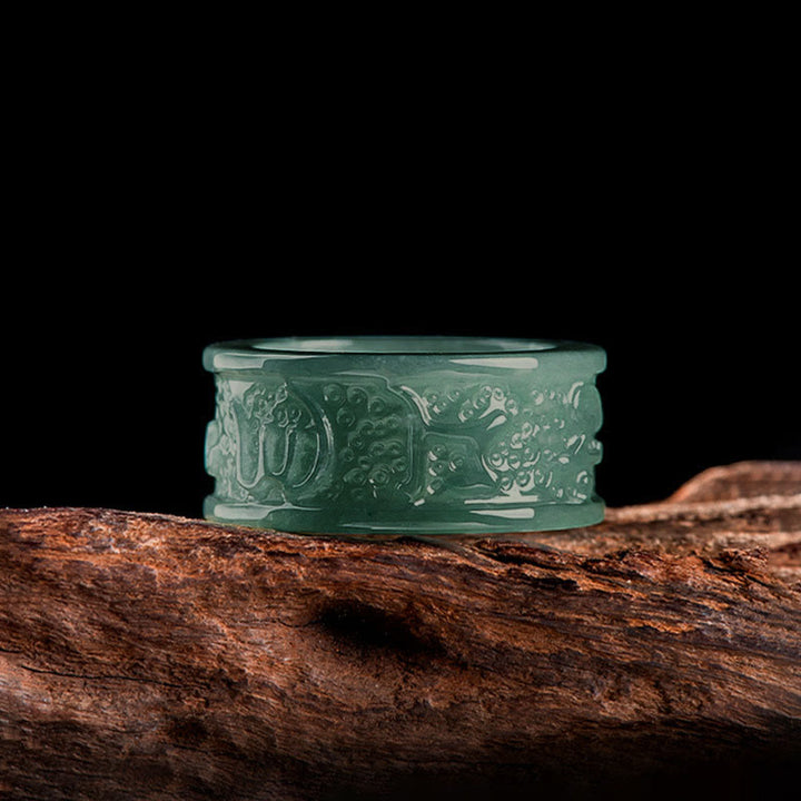 Buddha Stones Natural Jade Om Mani Padme Hum Carved Prosperity Ring - image 2