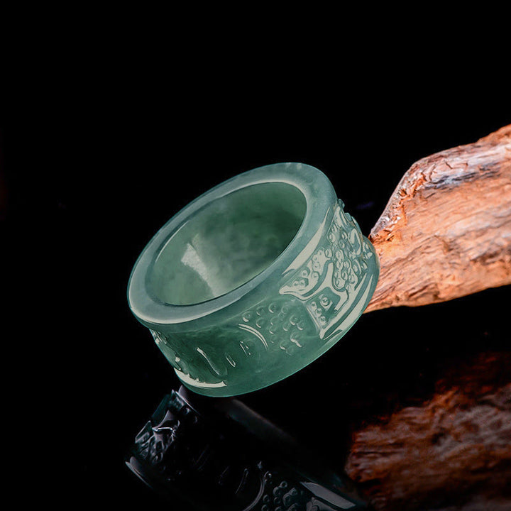 Buddha Stones Natural Jade Om Mani Padme Hum Carved Prosperity Ring - 23mm - image 0