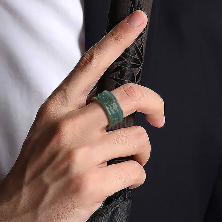 Buddha Stones Natural Jade Om Mani Padme Hum Carved Prosperity Ring - image 3