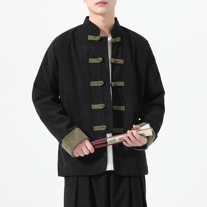 Buddha Stones Fall Winter Casual Tang Style Frog Button Solid Men's Jackets With Pockets - image 6