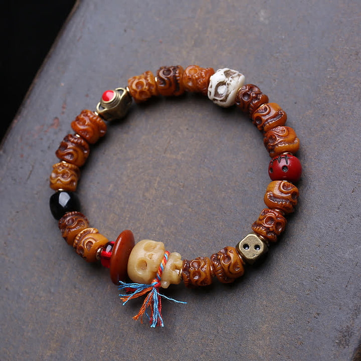 Buddha Stones Tibetan Hand Carved Bone Bead Lord of the Corpse Forest Protection Bracelet - 5.9–6.3 in / 15–16 cm - image 0