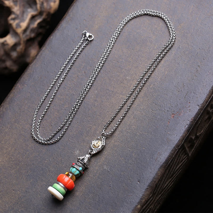 Buddha Stones Tibetan Mani Stone Heap Design Formless Buddha Titanium Steel Multicolor Beaded Protection Necklace - Approx. 7–13mm - image 0