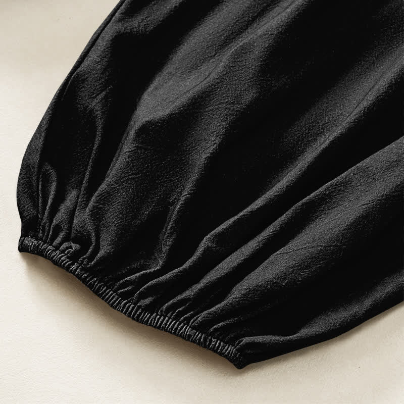 Buddha Stones Cotton Solid Color Minimalist Pattern Women's Elastic Waist Harem Pants With Side Pockets - image 6