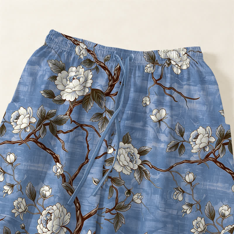 Buddha Stones Cotton Botanical Blossom Pattern Women's Elastic Waist Harem Pants With Side Pockets - image 5