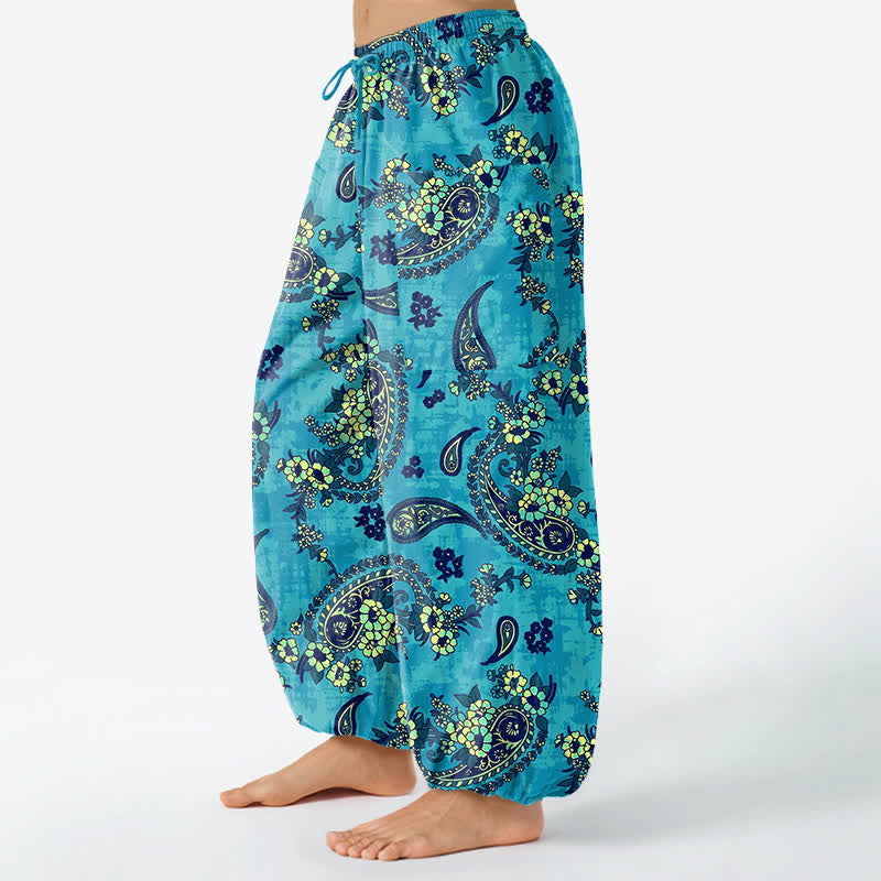 Buddha Stones Cotton Vintage Paisley Floral Pattern Women's Elastic Waist Harem Pants With Side Pockets - image 1