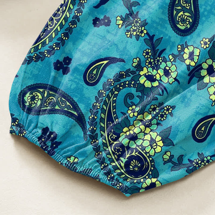 Buddha Stones Cotton Vintage Paisley Floral Pattern Women's Elastic Waist Harem Pants With Side Pockets - image 6