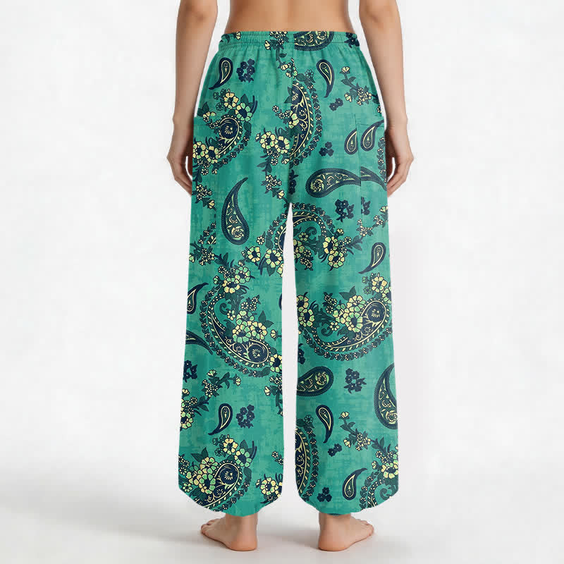 Buddha Stones Cotton Vintage Paisley Floral Pattern Women's Elastic Waist Harem Pants With Side Pockets - image 9