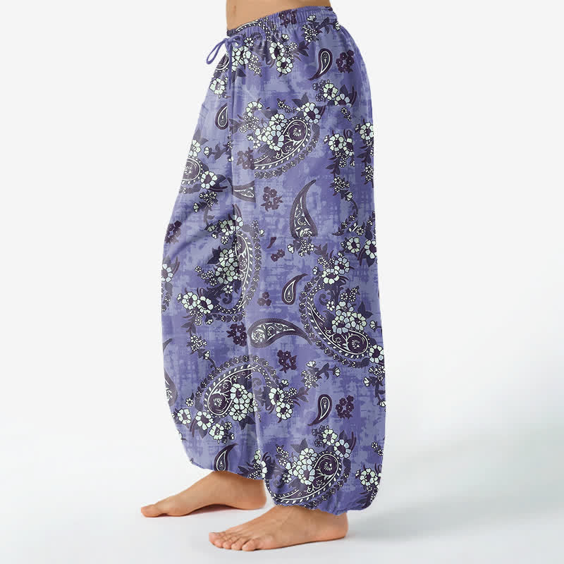 Buddha Stones Cotton Vintage Paisley Floral Pattern Women's Elastic Waist Harem Pants With Side Pockets - image 11