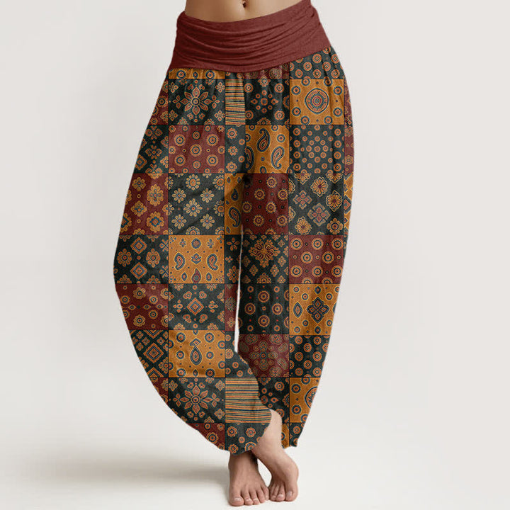 Buddha Stones Cotton Bohemian Patchwork Paisley Pattern Women's Elastic Waist Harem Pants - Brown - US16，UK/AU20，EU48 (3XL) - image 0