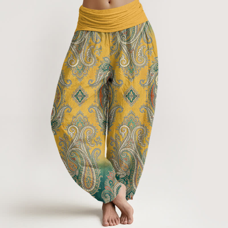 Buddha Stones Cotton Vintage Paisley Mosaic Pattern Women's Elastic Waist Harem Pants - Gold - US16，UK/AU20，EU48 (3XL) - image 0