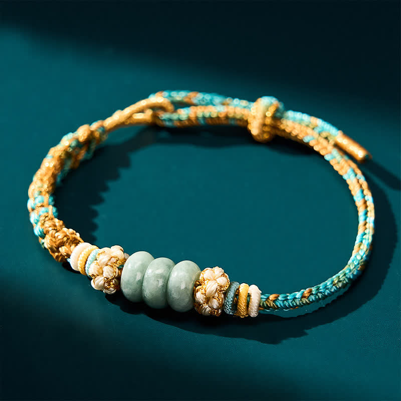 Buddha Stones Hand-Woven Multicolor Peach Blossom Jade Luck Rope Bracelet - image 15
