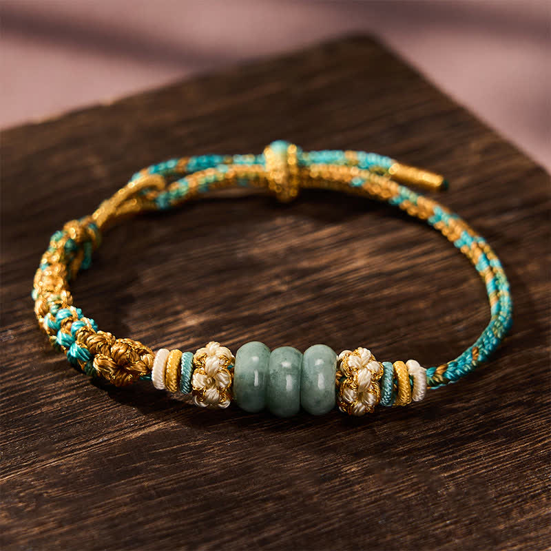Buddha Stones Hand-Woven Multicolor Peach Blossom Jade Luck Rope Bracelet - Green(Wrist Circumference: 5.9-7.5 in / 15-19cm) - image 11