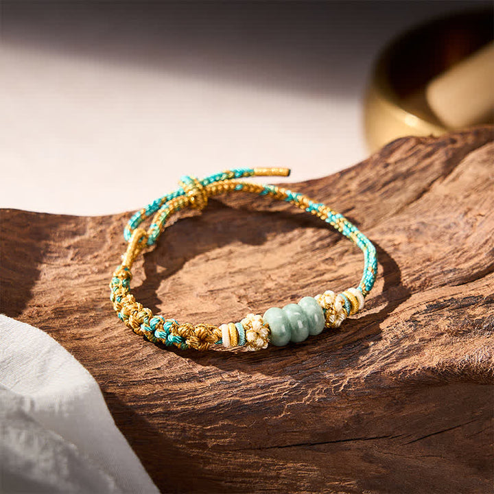 Buddha Stones Hand-Woven Multicolor Peach Blossom Jade Luck Rope Bracelet - image 16