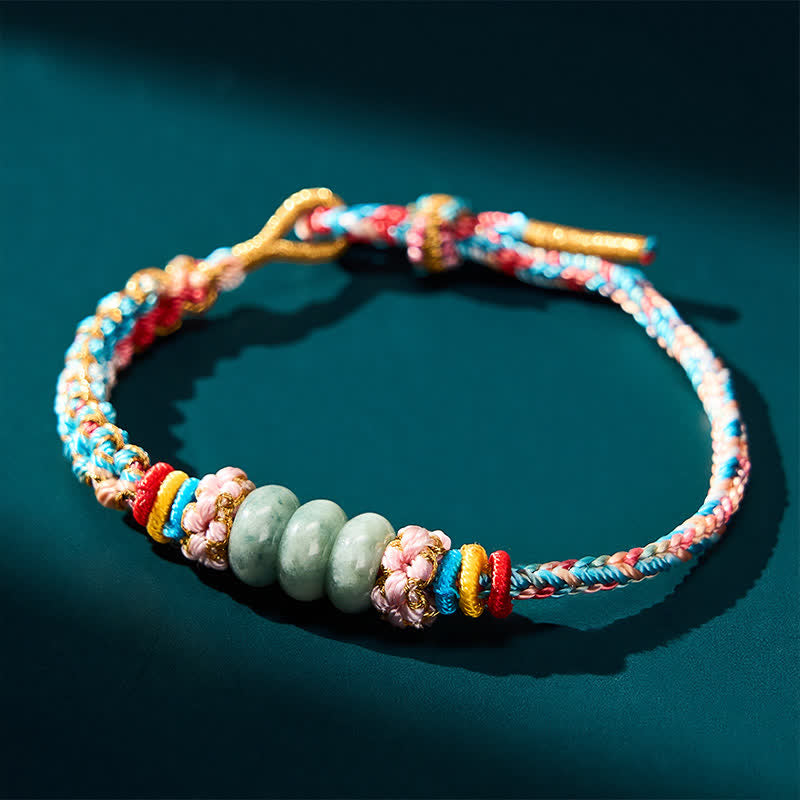 Buddha Stones Hand-Woven Multicolor Peach Blossom Jade Luck Rope Bracelet - image 4