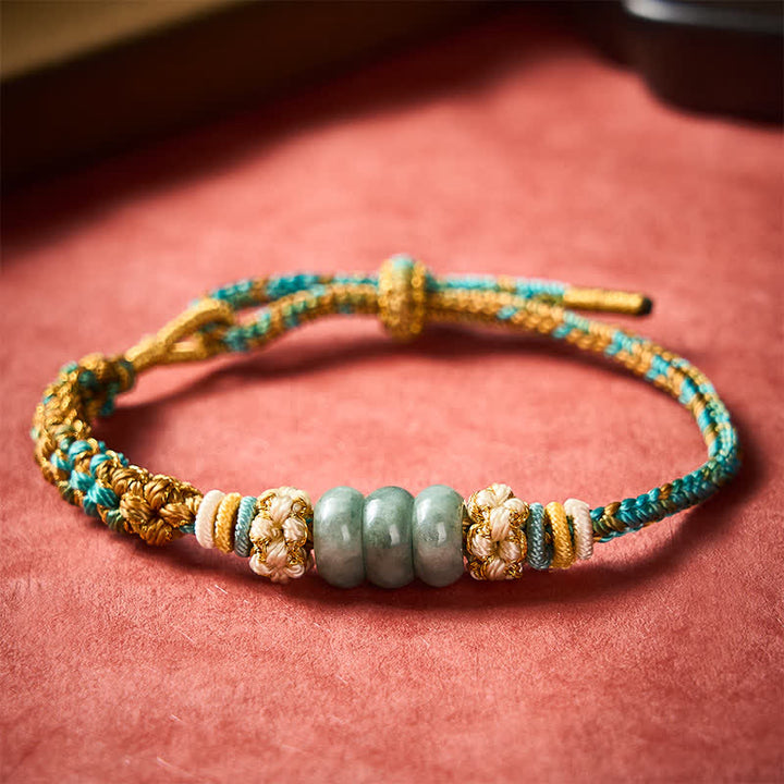 Buddha Stones Hand-Woven Multicolor Peach Blossom Jade Luck Rope Bracelet - image 12