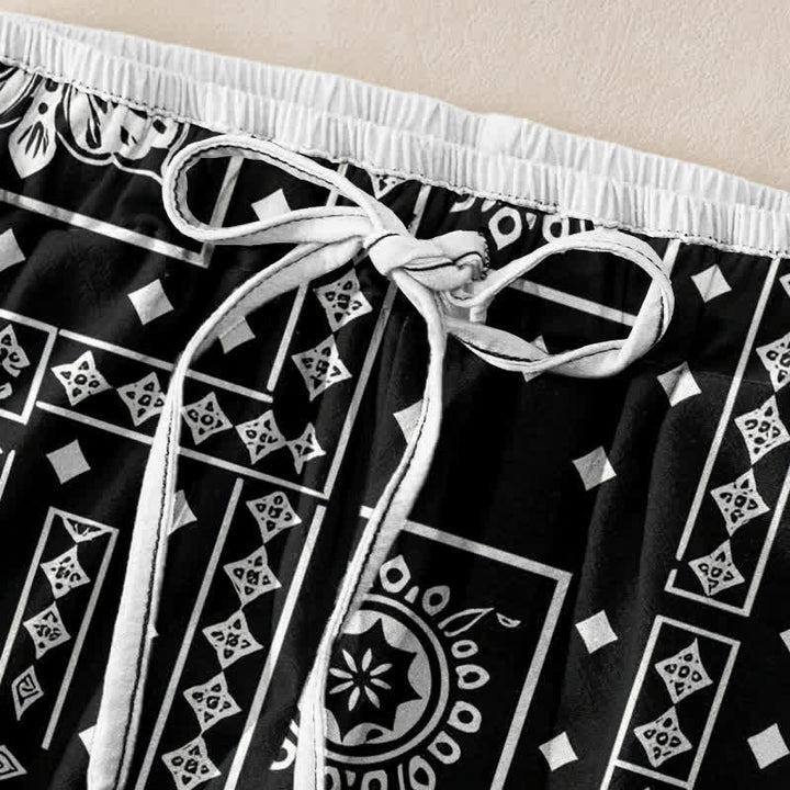Buddha Stones Pure Cotton Vintage Bandana Patchwork Pattern Women's Elastic Waist Pants With Pockets - image 1