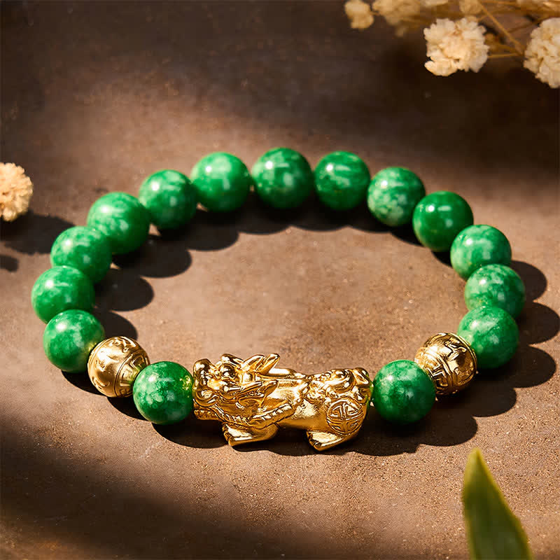 Buddha Stones Natural Cyan Jade Beaded PiXiu Protection Bracelet - Cyan Jade(Calm♥Harmony) - image 0