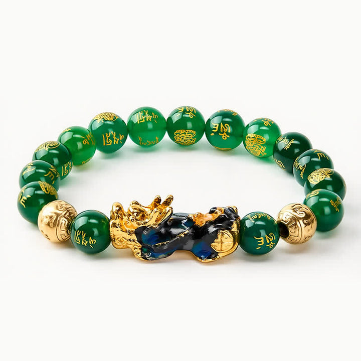 Buddha Stones Natural Green Agate Om Mani Padme Hum Color Change PiXiu Success Bracelet - Green Agate(Balance♥Growth) - image 0