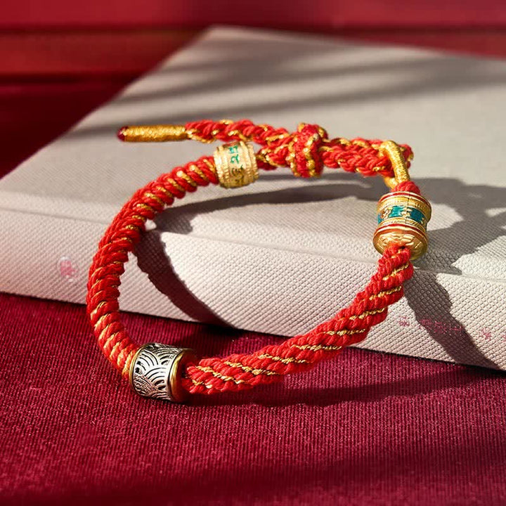 Buddha Stones Hand-Woven Om Mani Padme Hum Five Elements Wuxing Wisdom Tibetan Braided Bracelet - Red(Wrist Circumference: 5.9–6.7 in / 15–17 cm) - image 11